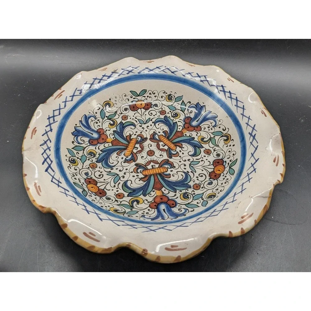 Meridiana Ceramiche Italy Hand Painted Scalloped Bowl Majolica Floral Deruta 10